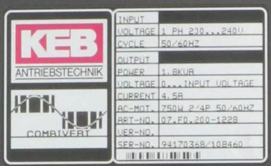 KEB Antriebestechnik Combivert 07.F0.200-1228 Frequency Converter