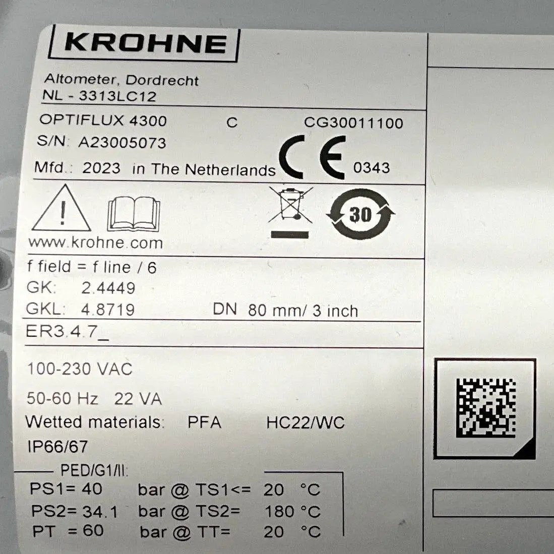 Krohne Optiflux 4300 CG 30011100 Electromagnetic Flowmeter