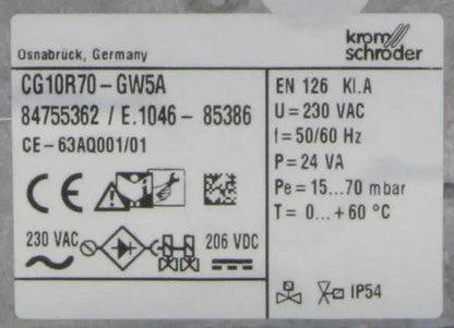 Krom Schroder CG10R70-GW5A Gas Valve