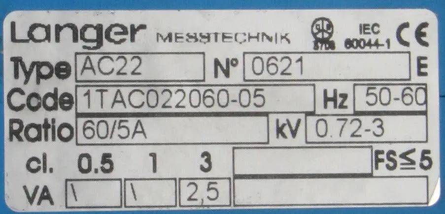 Langer Messtechnik Current Measuring Transformer AC22
