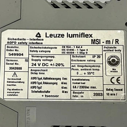 Leuze Lumiflex MSI-m/R AOPD Safety Relay Interface Module - 549904