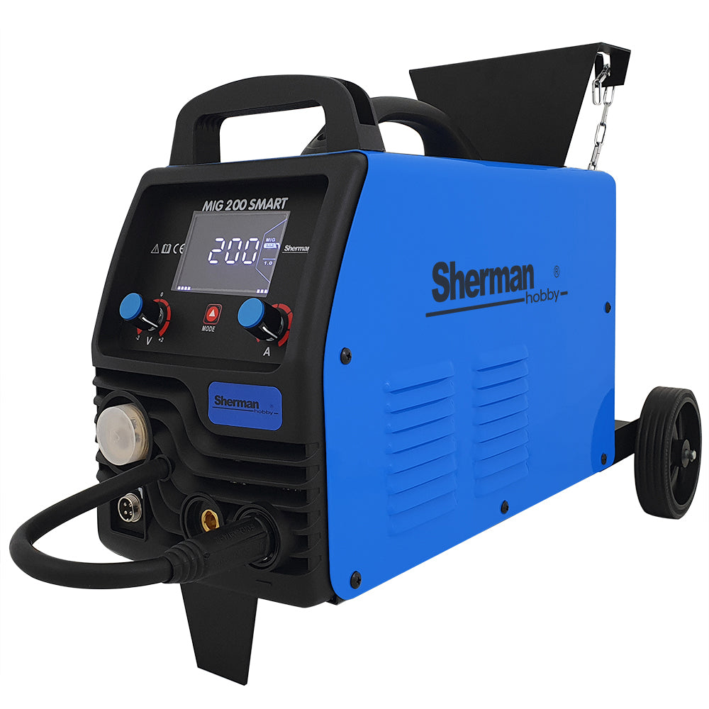 Sherman MIG 200 SMART inverter lasapparaat met wielen en flessenplateau