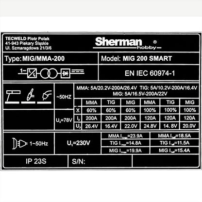 Sherman MIG 200 SMART inverter lasapparaat met wielen en flessenplateau