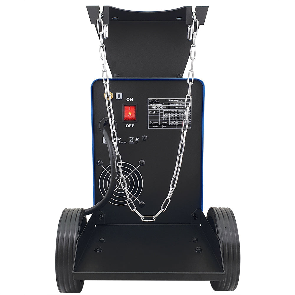 Sherman MIG 200 SMART inverter lasapparaat met wielen en flessenplateau