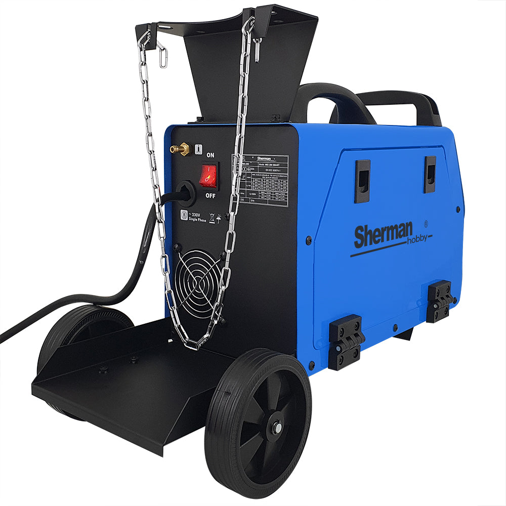 Sherman MIG 200 SMART inverter lasapparaat met wielen en flessenplateau
