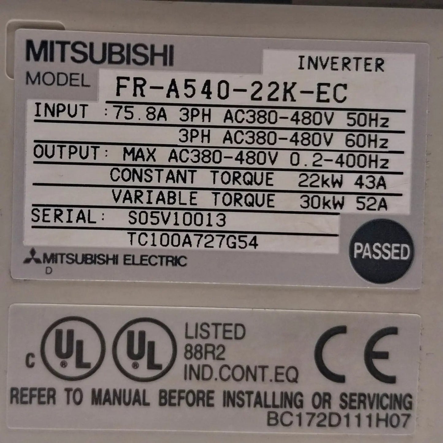 Mitsubishi FR A540 22K EC Inverter