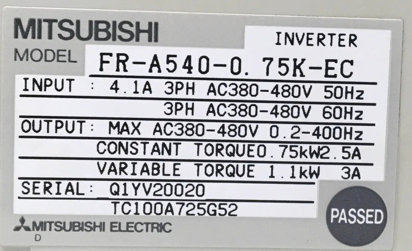 Mitsubishi Frequency Drive Inverter FR-A540-0 75K-EC/FR-DU-04
