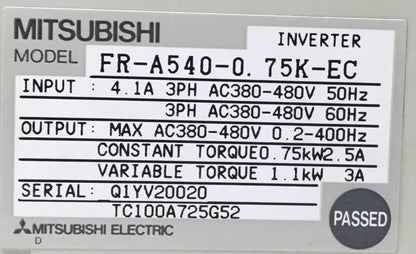Mitsubishi Frequency Drive Inverter FR-A540-0 75K-EC/FR-DU-04