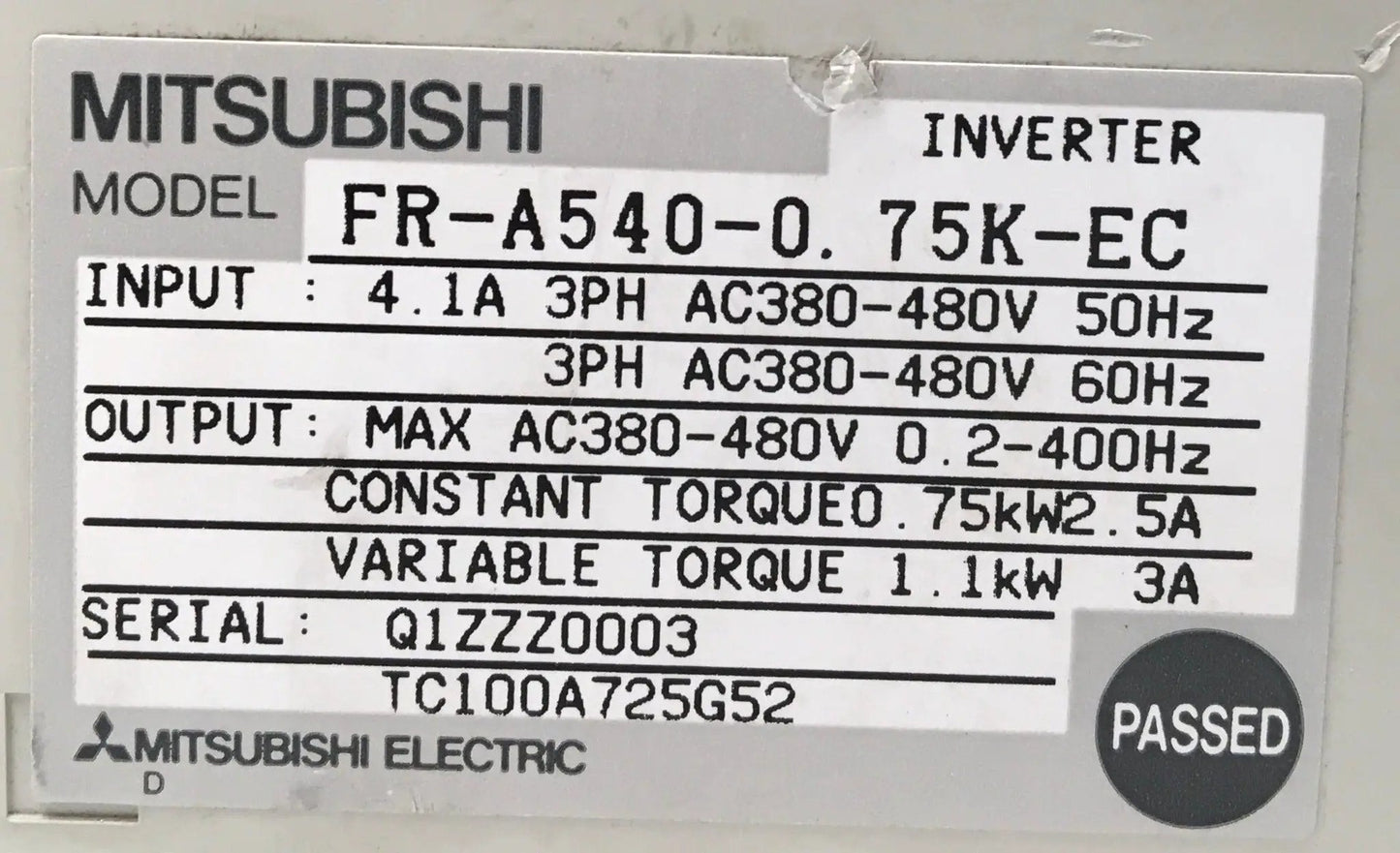 Mitsubishi Frequency Drive Inverter FR-A540-0 75K-EC/FR-PU-04