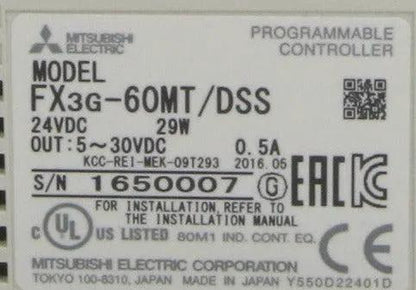 Mitsubishi Melsec FX3G-60MT/DSS Programmable Controller