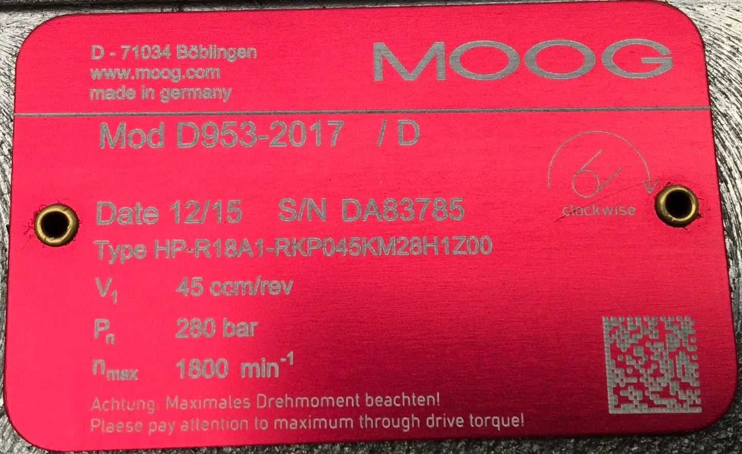 Moog Radial Piston Pump Mod D-953-2017/D