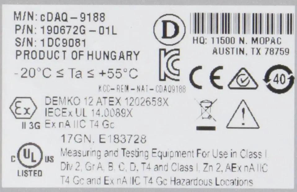 National Instruments cDAQ‑9188 Chassis with Power Adapter