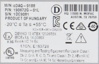 National Instruments cDAQ‑9188 Chassis with Power Adapter