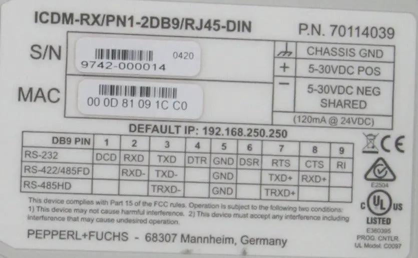 Pepperl + Fuchs ICDM-RX/PN1-2DB9/RJ45-DIN Device Master