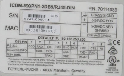 Pepperl + Fuchs ICDM-RX/PN1-2DB9/RJ45-DIN Device Master