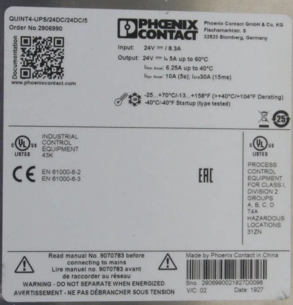 Phoenix Contact QUINT4-UPS/24DC/24DC/5 Uninterruptible Power Supply