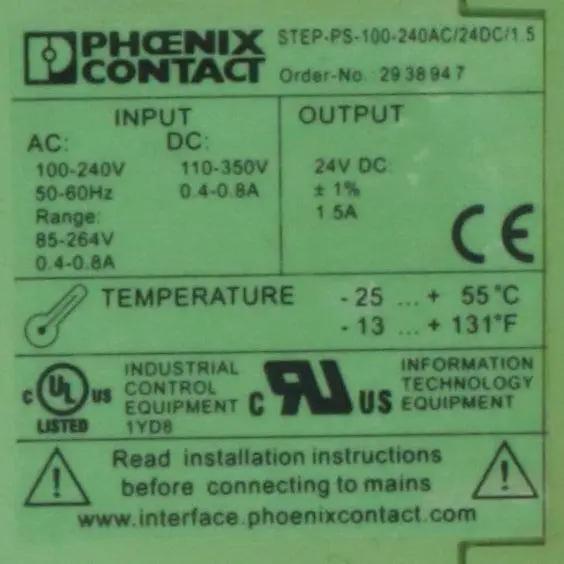 Phoenix Contact STEP PS 100 240AC 24DC 1 5 Power Supply