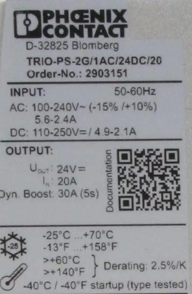Phoenix Contact TRIO-PS-2G/1AC/24DC/20 Power Supply