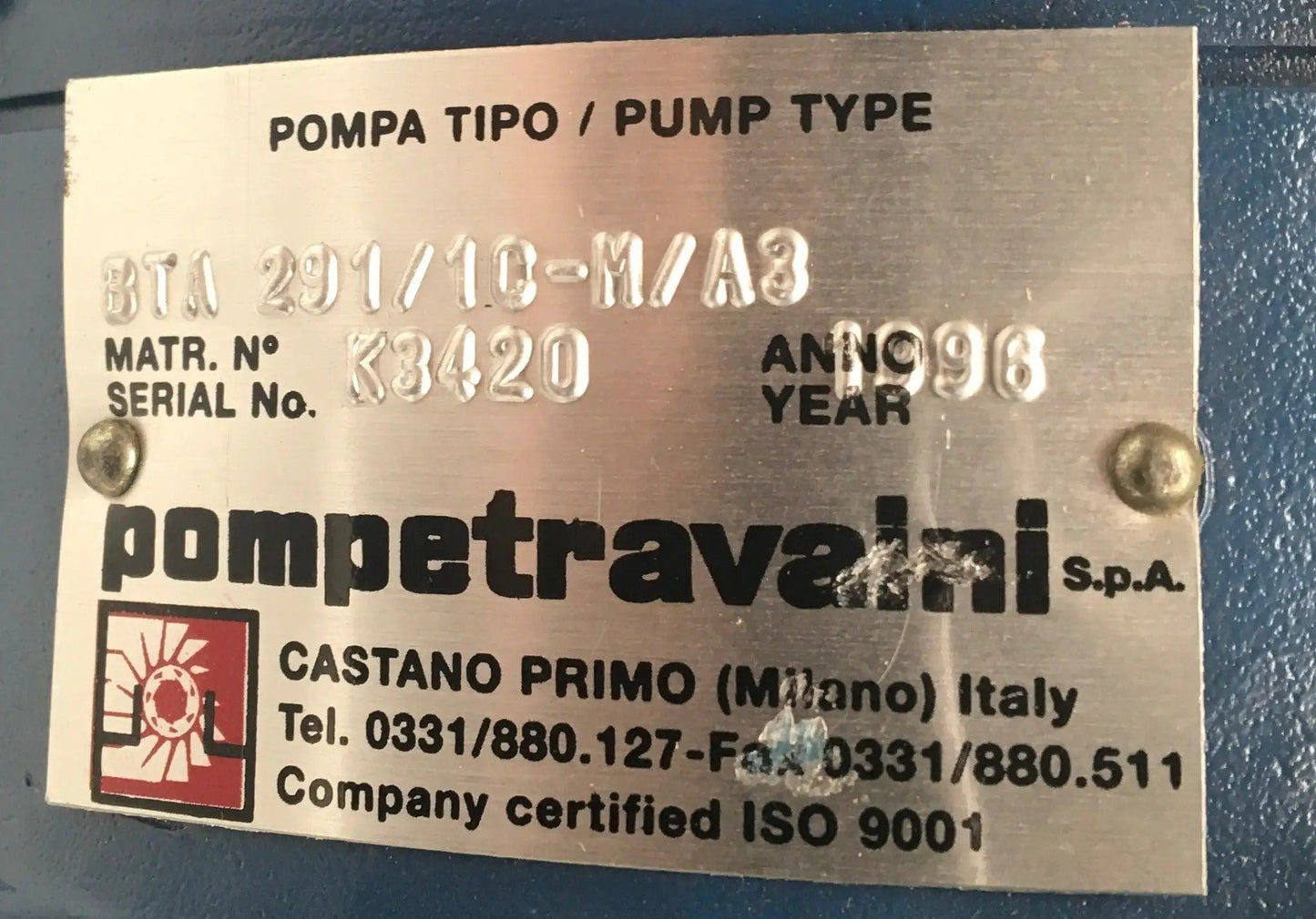 Pompetravaini Centrifugal Pump BTA 291/1C-M/A3