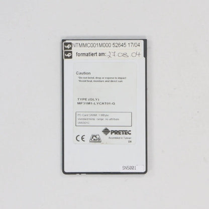 Pretec GLYN MF31M1 LYCAT02 G 1MB PC Card SRAM