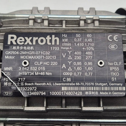 Rexroth GKR04‑2MHGR‑071C32 3 Phase AC Gearmotor
