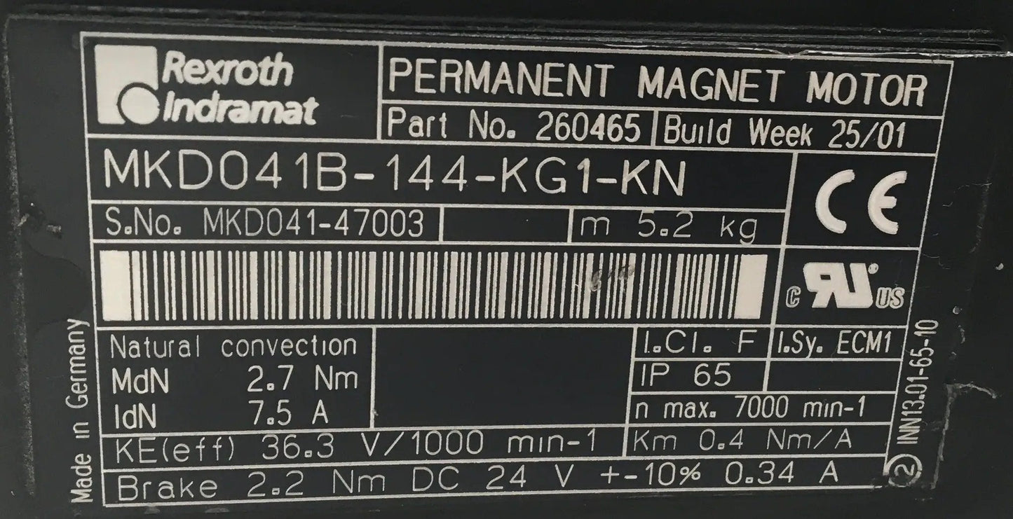 Rexroth Indramat Permanent Magnet Motor MKD041B-144-KG1-KN