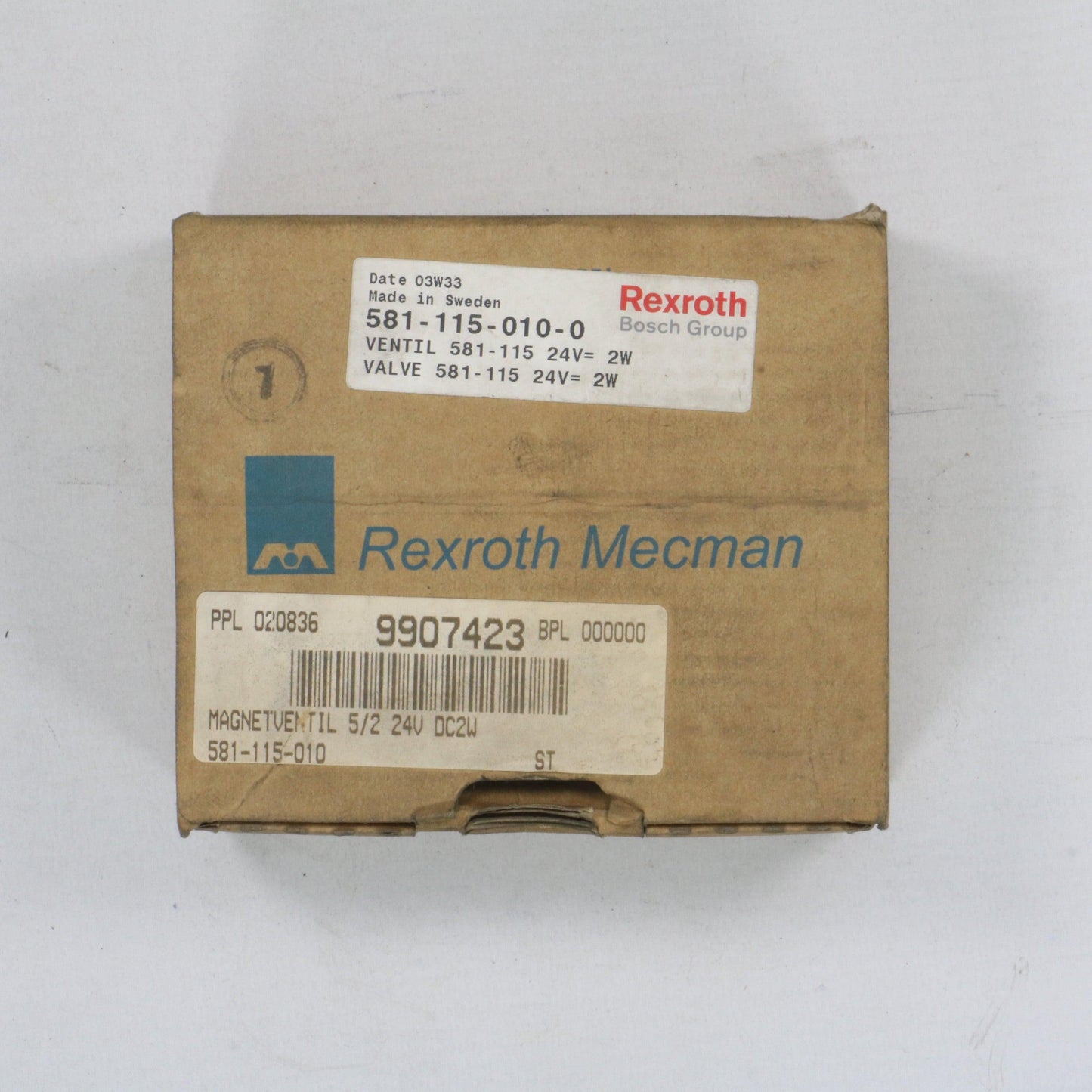 Rexroth Mecman Pneumatic Valve 581-115-010-0