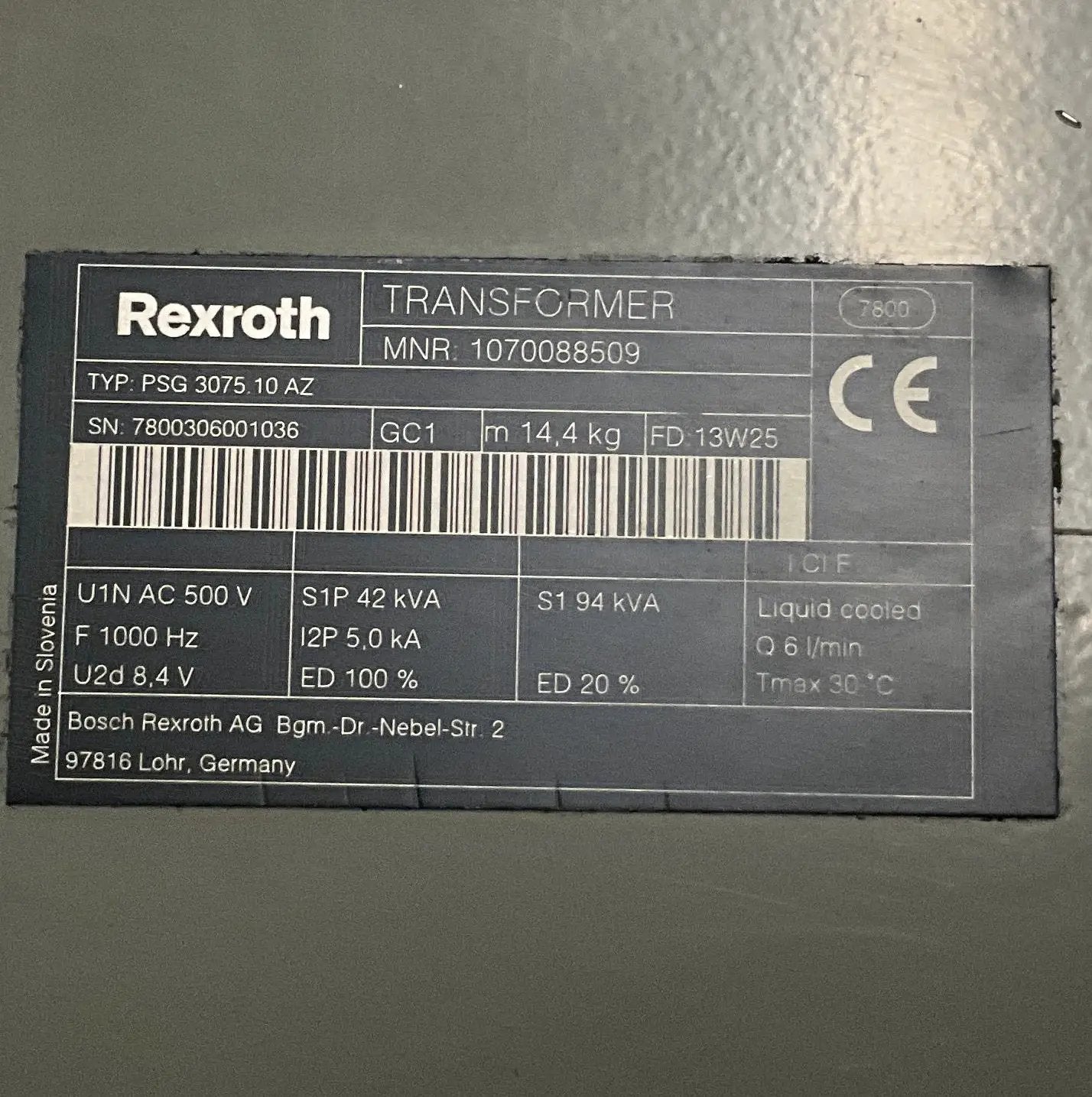 Rexroth PSG 3075 10 AZ Welding Transformer