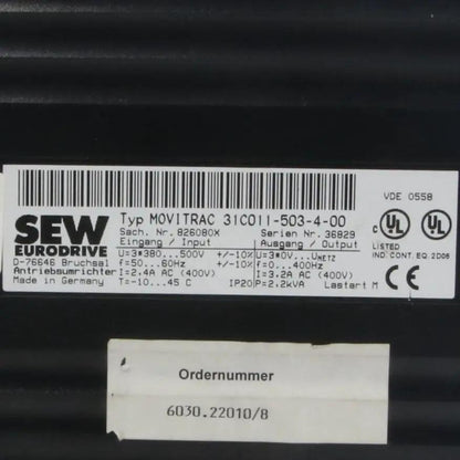 SEW Eurodrive Movitrac 31C011 503 4 00 Frequency Inverter
