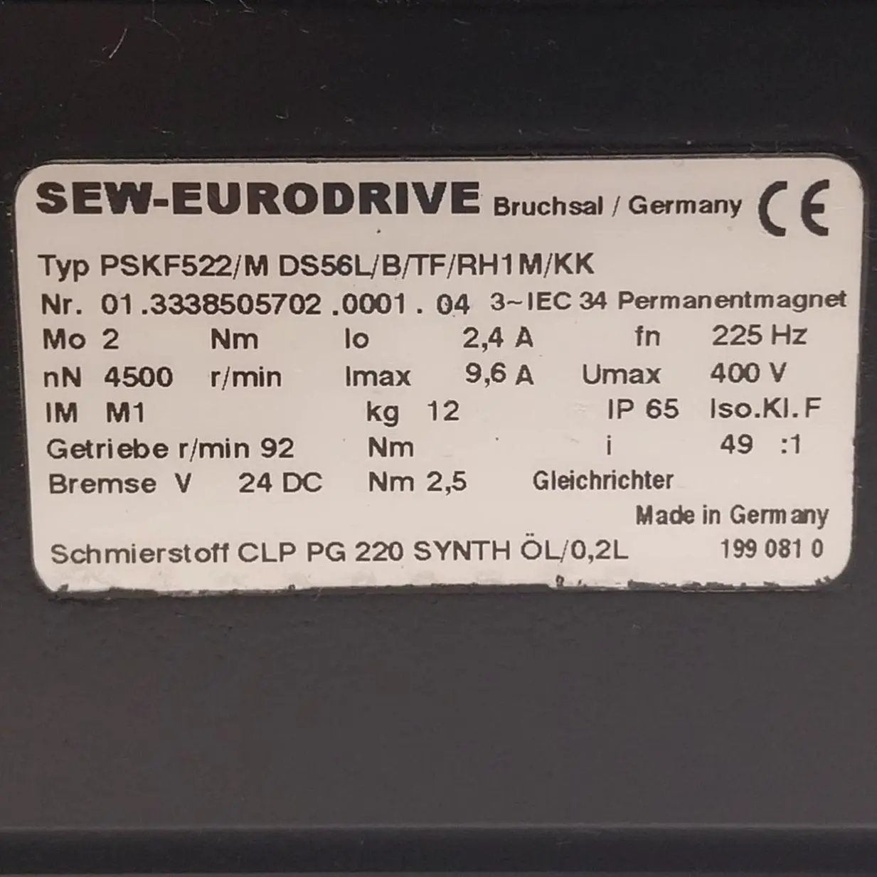 SEW Eurodrive PSKF522/M DS56L/B/TF/RH1M/KK Planetary Servo Gearmotor