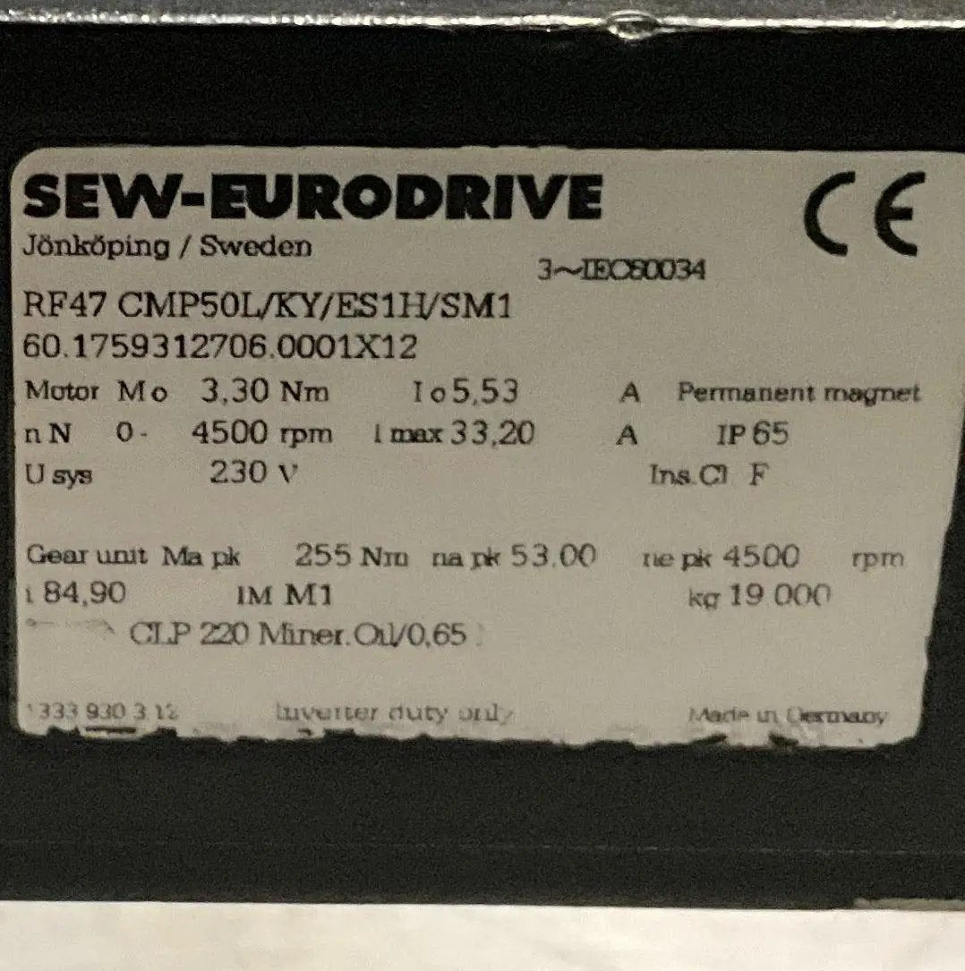 SEW Eurodrive RF47 CMP50L/KY/ES111/SM1 Gear Motor