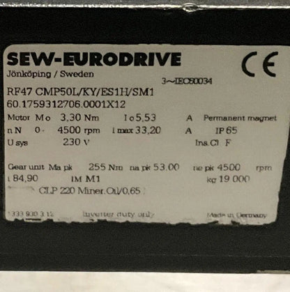 SEW Eurodrive RF47 CMP50L/KY/ES111/SM1 Gear Motor