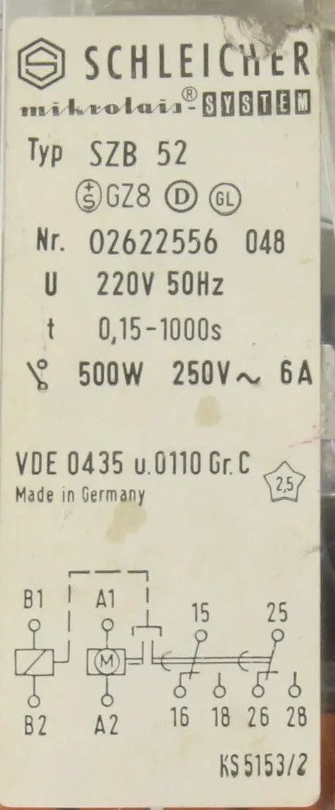 Schleicher SZB 52 Time Delay Relay