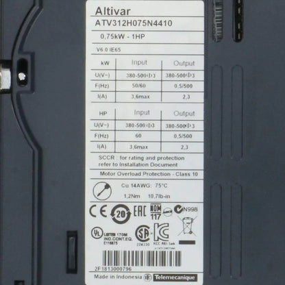Schneider Electric ATV312H075N4410 Altivar 312 Variable Speed Drive