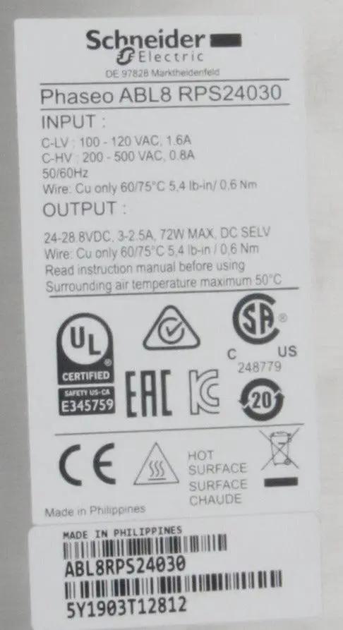 Schneider Electric Phaseo ABL8 RPS24030 Power Supply