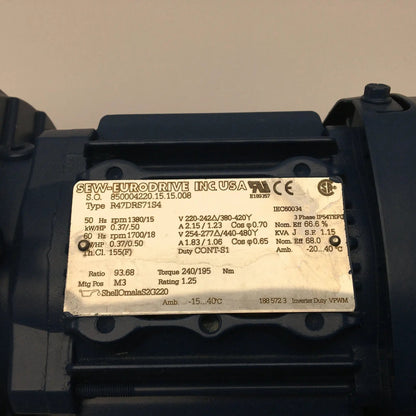 Sew R47 DRS71S4 gearmotor reducer 0.37kW i:56,73