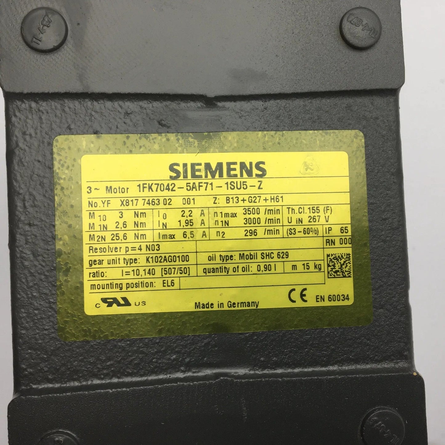Siemens 1FK7042-5AF71-1SU5-Z Servo Motor 1FK70425AF711SU5Z