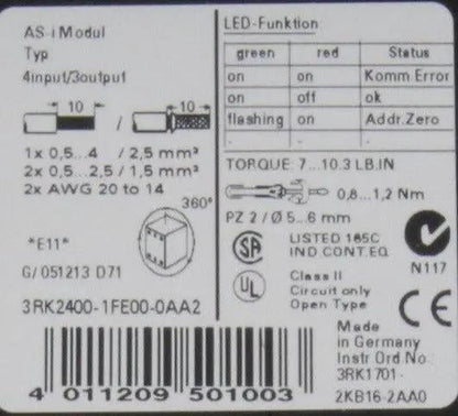 Siemens 3RK2400-1FE00-0AA2 Slimline Module