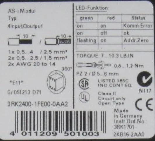 Siemens 3RK2400-1FE00-0AA2 Slimline Module