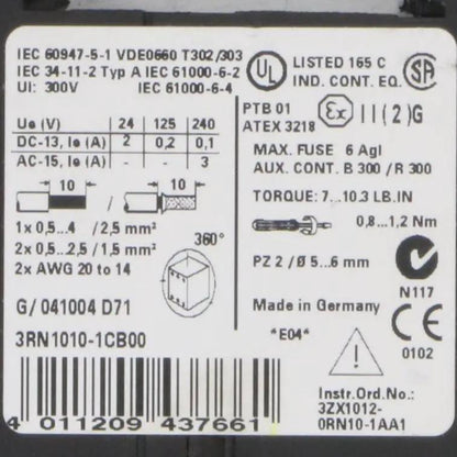 Siemens 3RN1010 1CB00 Thermistor Motor Protection Relay