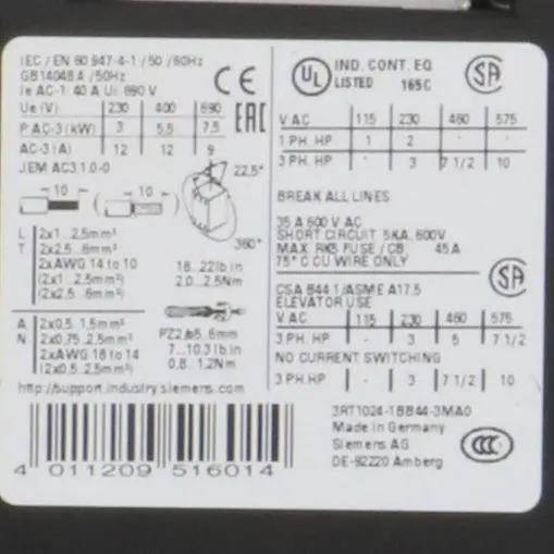Siemens 3RT1024 1BB4 3MA0 Power Contactor
