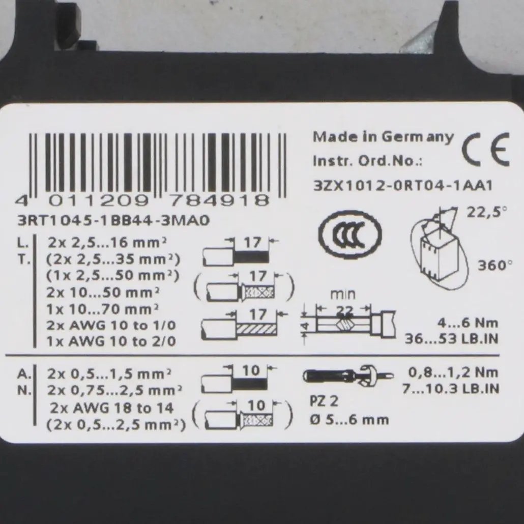 Siemens 3RT1045 1BB44 3MA0 Power Contactor