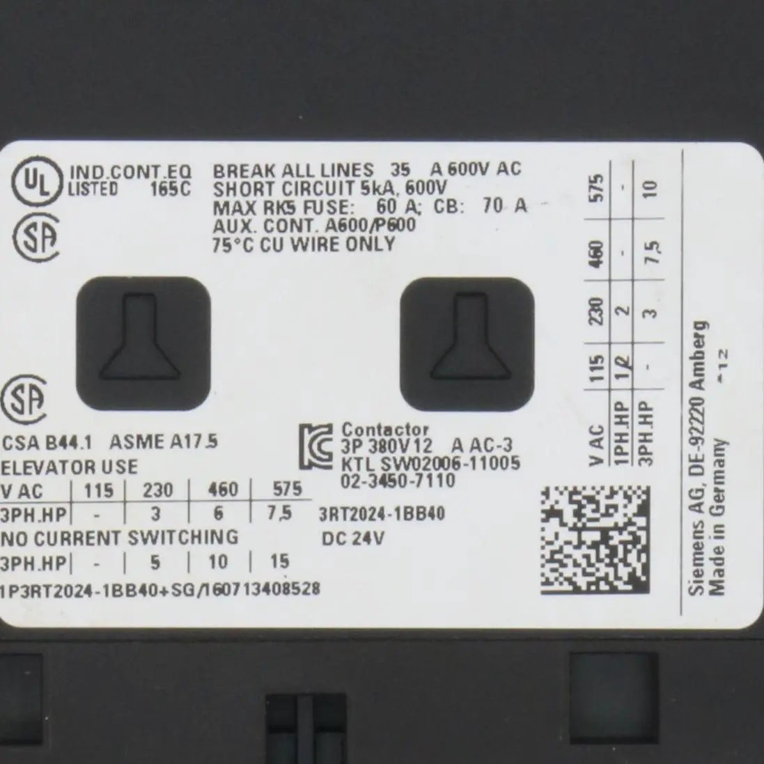 Siemens 3RT2026 1BB40 Power Contactor