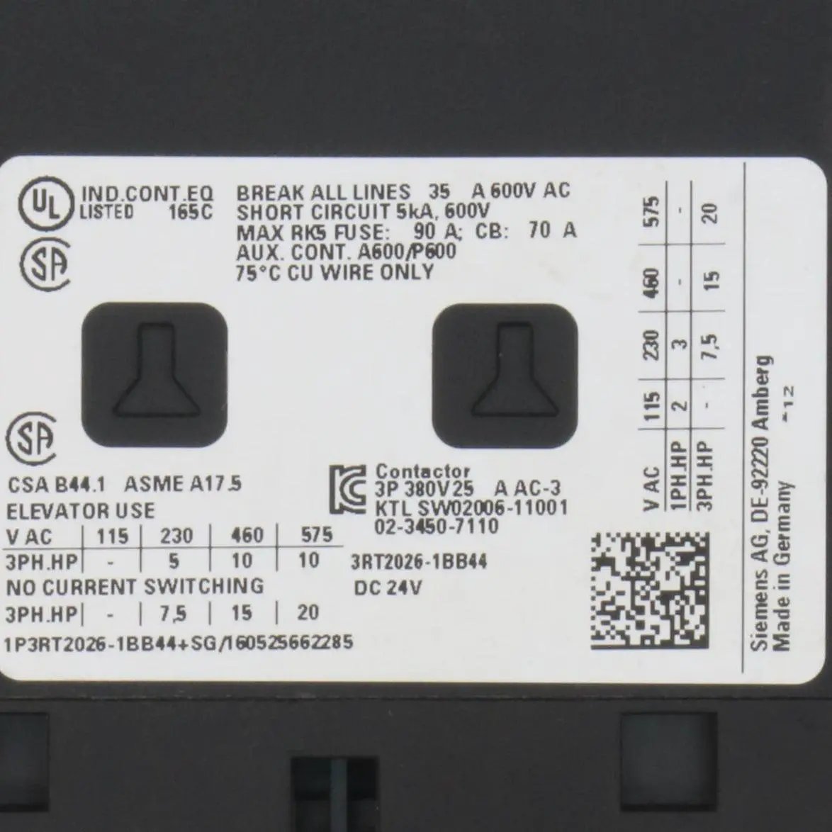 Siemens 3RT2026 1BB44 Power Contactor