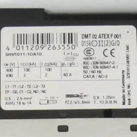 Siemens 3RV1011 1DA10 Circuit Breaker