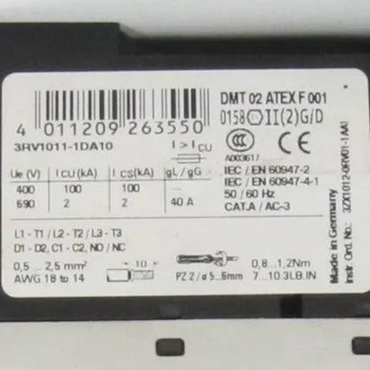 Siemens 3RV1011 1DA10 Circuit Breaker