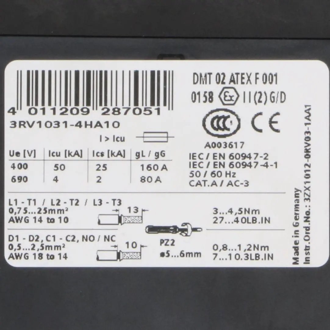 Siemens 3RV1031 4HA10 Circuit Breaker