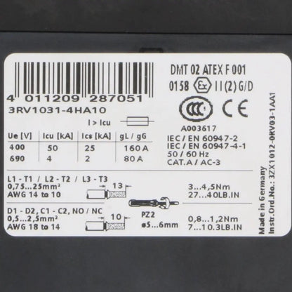 Siemens 3RV1031 4HA10 Circuit Breaker