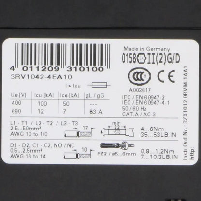 Siemens 3RV1042 4EA10 Circuit Breaker