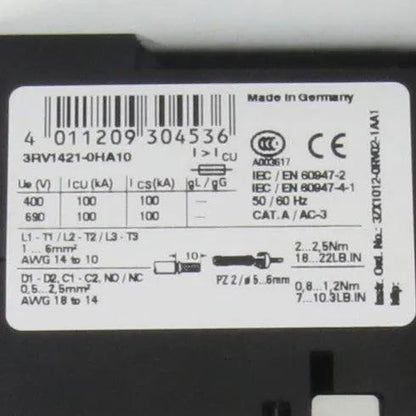 Siemens 3RV1421 0HA10 Circuit Breaker